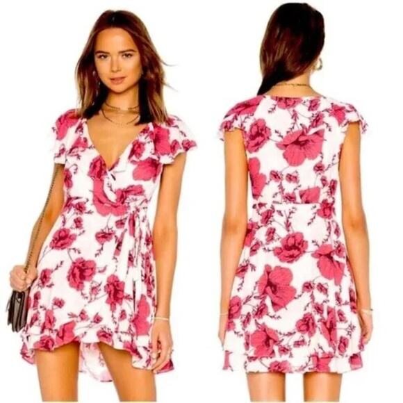 Free People French Quarter Mini‎ Wrap Dress Pink Floral, Size XS - Picture 11 of 13